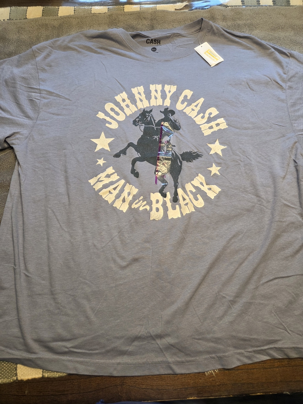 Womens Johnny Cash 'Man in Black' Graphic Tee - Pewter Blue NWT